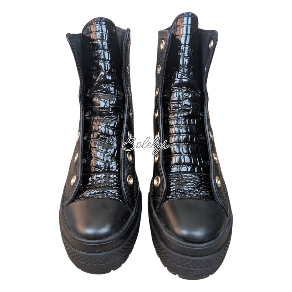 Converse Chuck 70 De Luxe Heel Black Gold Leather Platform Sneaker Boot 8 RARE - Picture 9 of 10